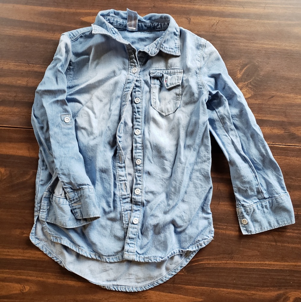 Chambray button down long sleeve top